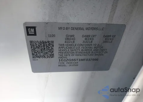 2021 Chevrolet Malibu Fwd Rs from USA, damaged, VIN 1G1ZG5ST1MF037996